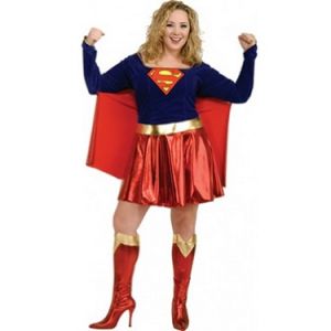 Superhero Fancy Dress - Supergirl Costume with Cape - Plus Size 14-16