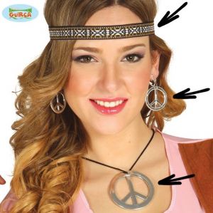 60s Hippy CND Peace Headband, Necklace & Earring Set