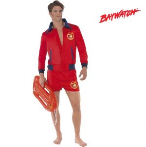 1980s Mens Baywatch Lifeguard Fancy Dress Costume - Zip Top & Shorts 