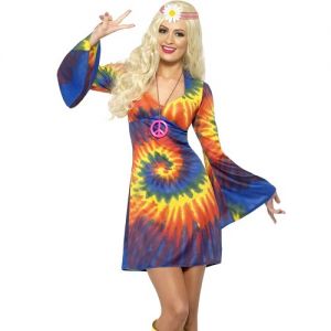 Ladies 60s Tie Dye Hippy Fancy Dress Costume - S, M or L