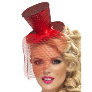 Ladies Fancy Dress - Mini Top Hat on Band - Red