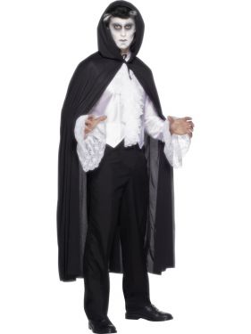 Halloween Hooded Fabric Vampire Cape - Black