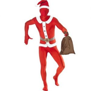 Santa Second Skin Full Body Zentai Suit - Red with Print
