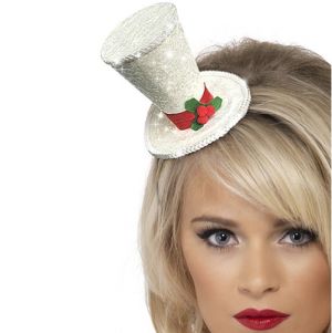Christmas Mini Top Hat on Band - White/Red/Green