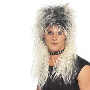 80s Hard Rocker Fancy Dress Wig - Blonde/Roots