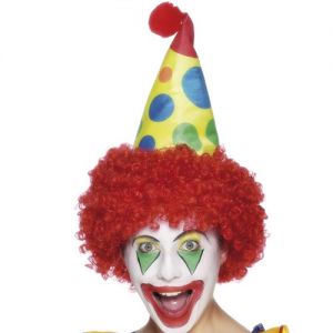 Clown Fancy Dress Fabric Hat with Red Hair