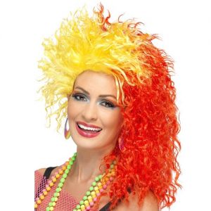80s Fun Girl Cyndi Fancy Dress Wig - Red/Yellow