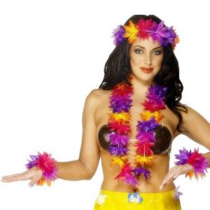 Hawaiian Fancy Dress - Deluxe Lei Set - Pink/Purple/Multi