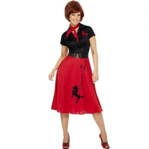 50s Lady Poodle Dress Fancy Dress Costume - Red/Black - M or L