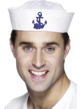 Sailor Fancy Dress US Navy Doughboy Hat - White with Anchor