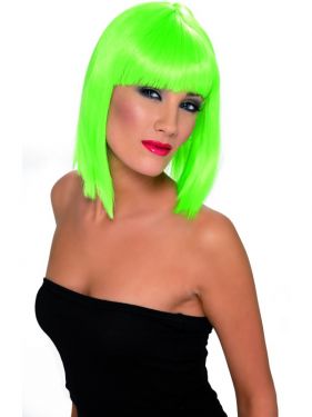 80's Glam Wig with Fringe - Neon Green