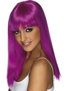 80s Neon Purple Glamourama Wig with Fringe