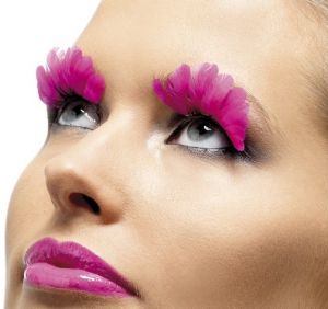Ladies Fancy Dress Feather False Eyelashes - Pink