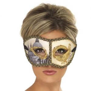 Masquerade Ball Venetian Colombina Venice Eye Mask - Cream/Gold