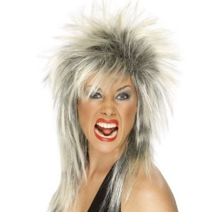 Ladies Rock Diva 80's Fancy Dress Wig Blonde/Black