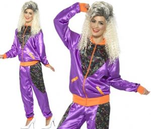 1980s Ladies Retro Purple Shell Suit Costume 