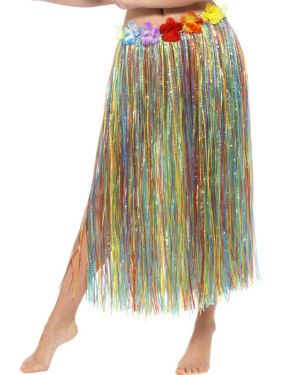 Hawaiian Hula Skirt - Multi with Floral Waist 