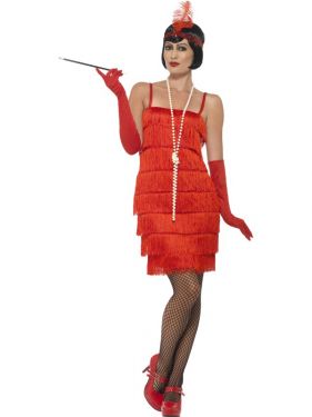 Ladies Flapper Fancy Dress Costume - Red - S, M, L , XL & XXL