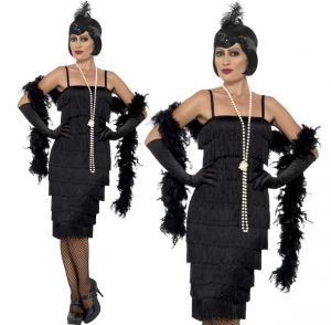 Ladies Longer Flapper Fancy Dress Costume - Black - S, M, L , XL & XXL
