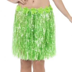 Hawaiian Hula Skirt - Green with Floral Waist 