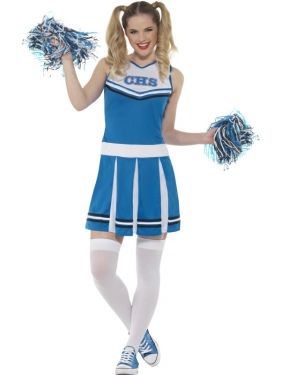 80s Ladies Blue Cheerleader Fancy Dress Costume