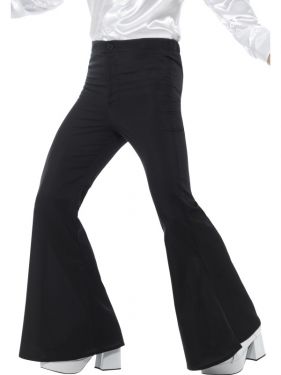 Mens 70s Disco Fancy Dress Flared Trousers - Black