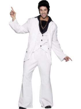 70s Fancy Dress - 70s White Suit Costume Night Fever - Medium