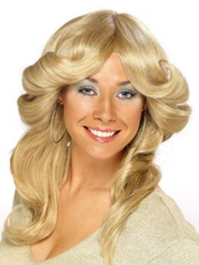 Ladies 70s Long Layered Flick Wig Blonde