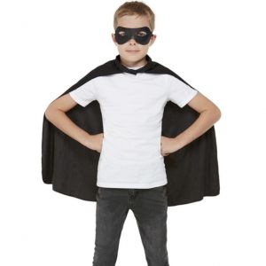 Childs Black Superhero Cape & Mask Set