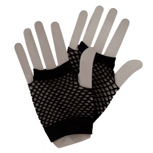 80s Fancy Dress Short Fishnet Mesh Gloves - Black