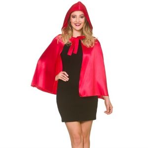 Adult Deluxe Satin Look Short Hooded Cape
