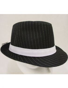 Gangster Fancy Dress - Twill Fabric Trilby Hat - Black/White