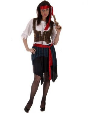 A woman in a Caribbean pirate outfit