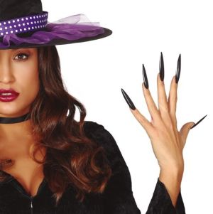 Ladies Long Black Halloween False Nails