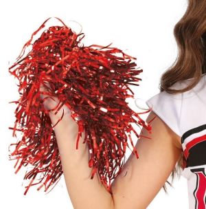 Red Cheerleader Style Tinsel Pom Poms