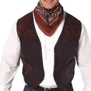 Adult Cowboy Leather Look Brown Waistcoat
