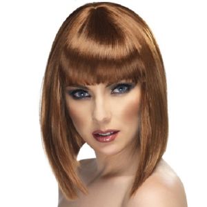 80's Fancy Dress Glam Wig with Fringe - Brown