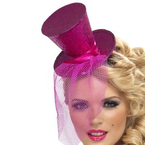 Ladies Fancy Dress - Mini Top Hat on Band - Pink