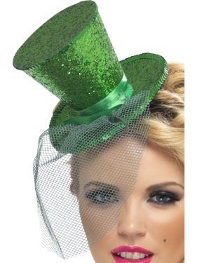 Ladies Fancy Dress - Mini Top Hat on Band - Green