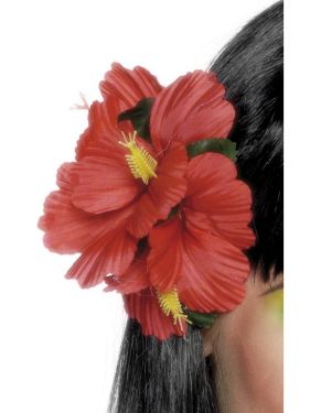 Hawaiian Fancy Dress Flower Hairclip - Red