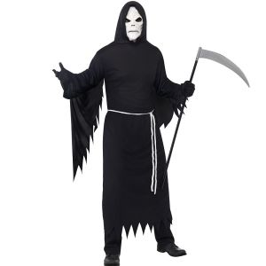 Mens Halloween Grim Reaper Fancy Dress Costume & Mask