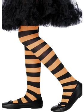 Childrens Halloween Fancy Dress Striped Tights - Orange/Black