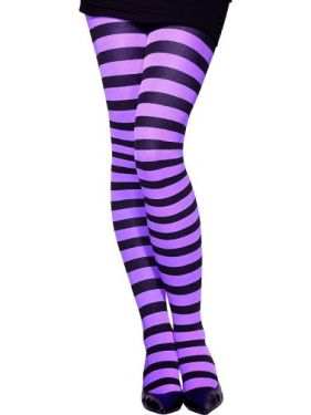 Childrens Halloween Striped Tights - Purple/Black