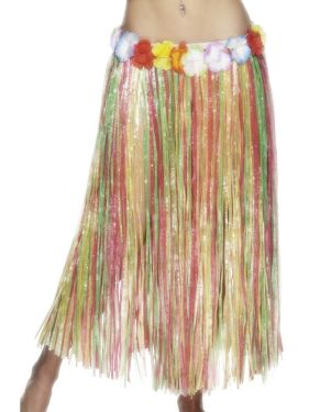 Long Hawaiian Hula Skirt Fancy Dress - multi