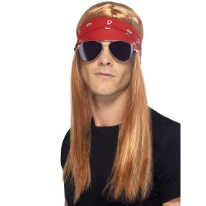 Mens 80s 90s Rockstar Fancy Dress Wig Set