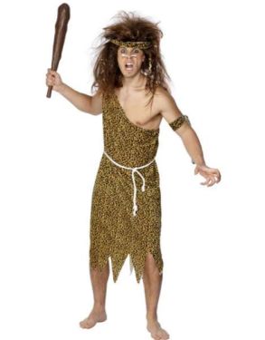Mens Velour Caveman Fancy Dress Costume - M & L 