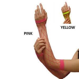 80's Fancy Dress - Long Diamond Fishnet Gloves - Neon Pink or yellow