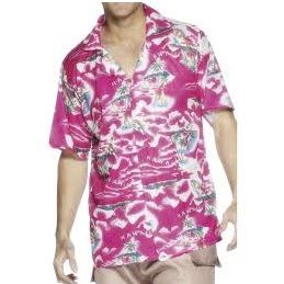 Mens Fancy Dress - Hawaiian Shirt - Bright Pink - M & L