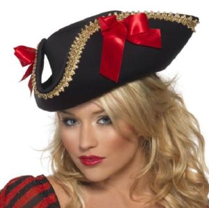 Ladies Pirate Fancy Dress Hat with Ribbon & Trim