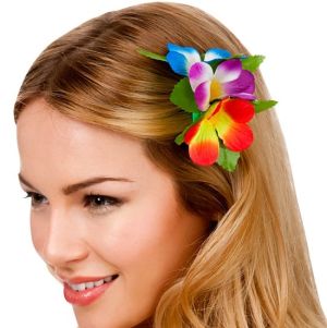 Hawaiian Fancy Dress Flower Hairclip - Multi